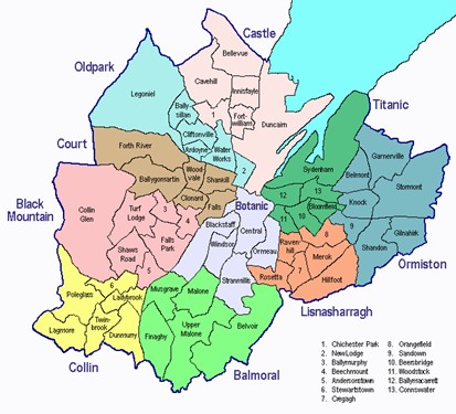 Figure 12:  A map of District Electoral Areas in Belfast