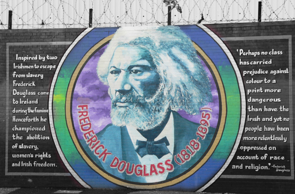 Mural of Frederick Douglass on the iconic West Belfast International Solidarity Wall