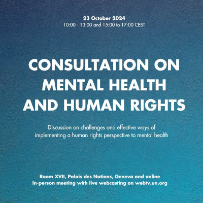 Advertisement for the consultation on mental health and human rights, 23 October 2024